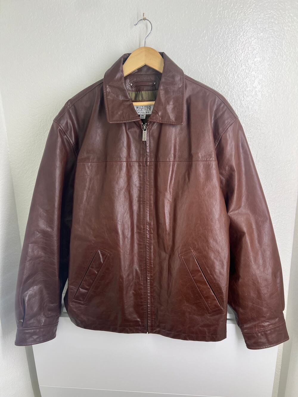 Wilsons Leather M. Julian Full Zip Bomber Leather Jacket Brown Mens XL